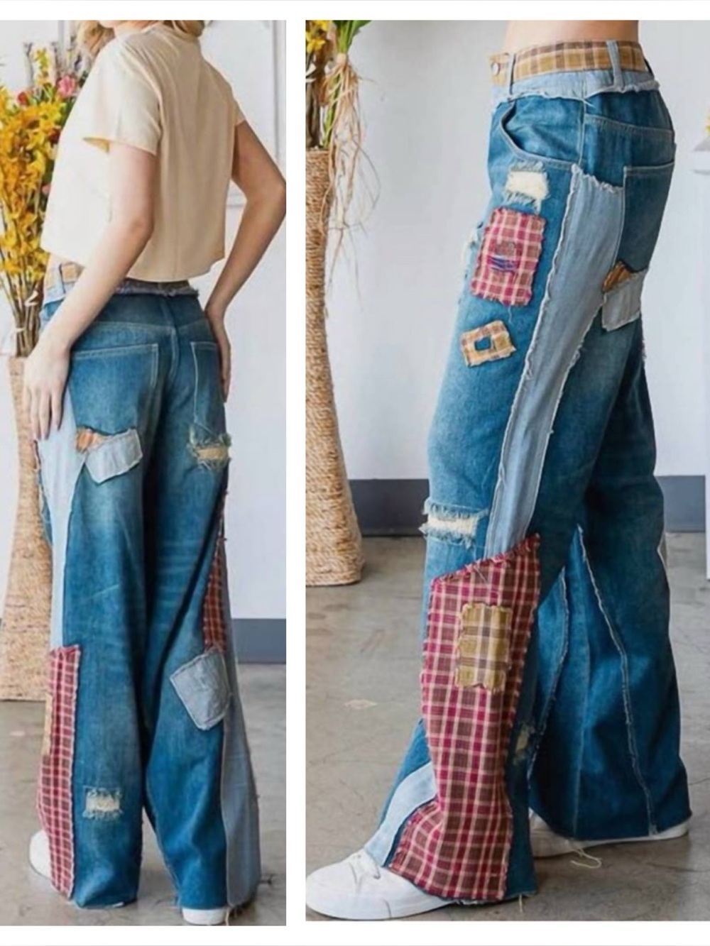 OLI & HALI Patch Detail Wide Straight Leg Jeans